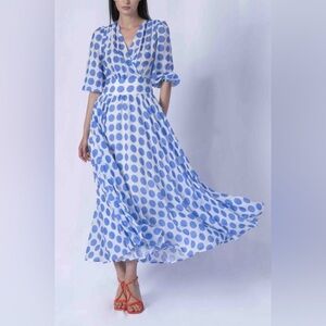 NWT Anonyme Blue Polka Dot Midi Dress - Small
